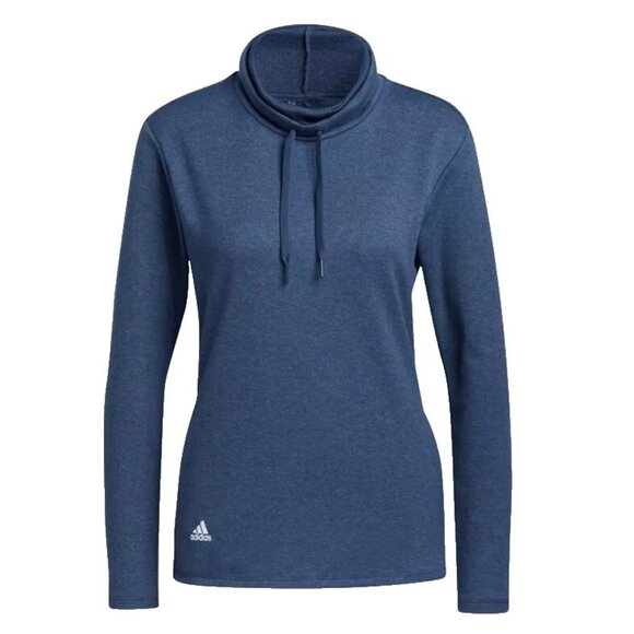 Adidas Melange Funnel Neck Golf Sweatshirt Size Large Pullover Top Pockets Navy - Picture 1 of 14